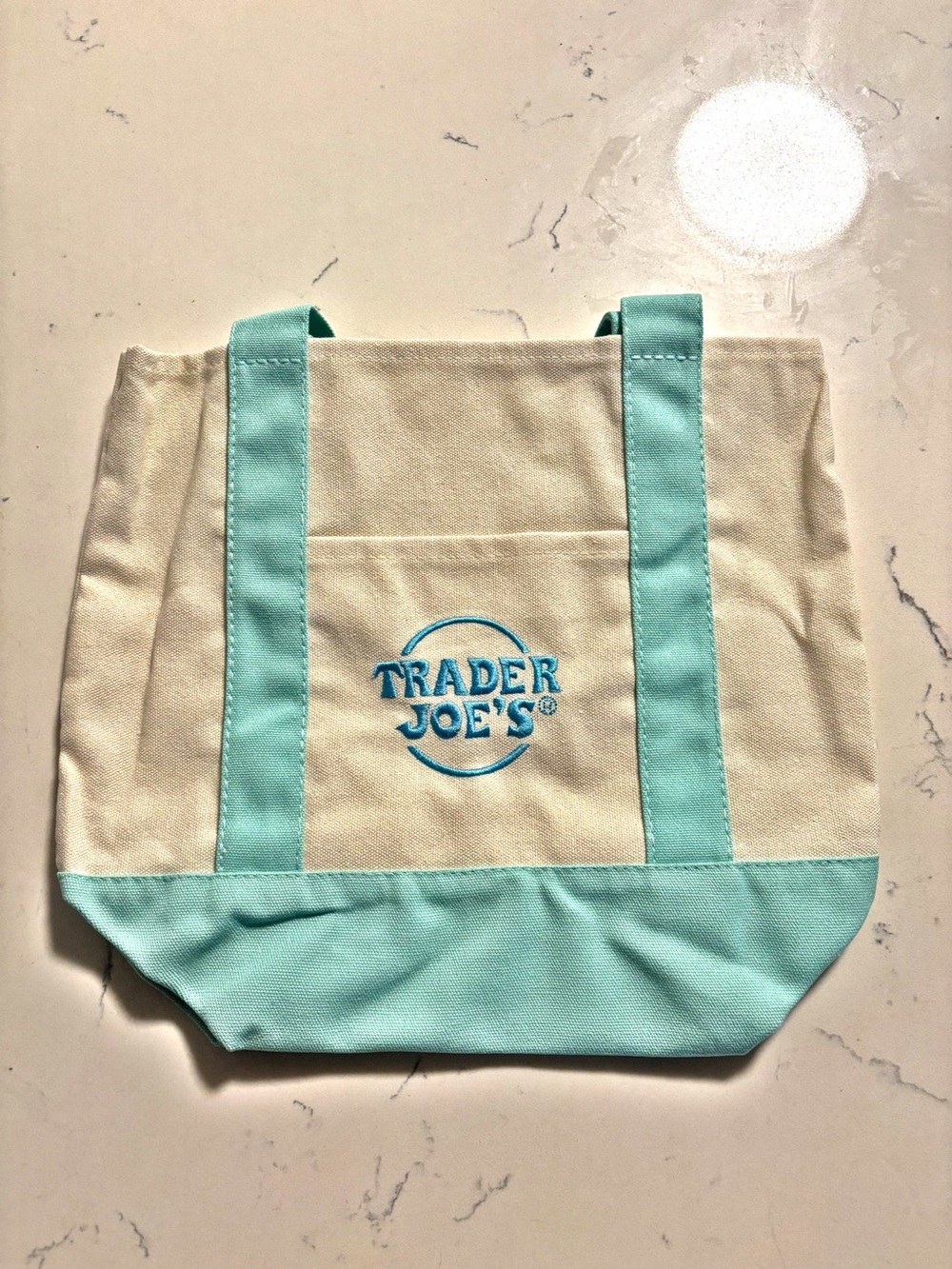 Trader Joe's Mini Pastel Canvas Tote Bag Mint and Light Blue